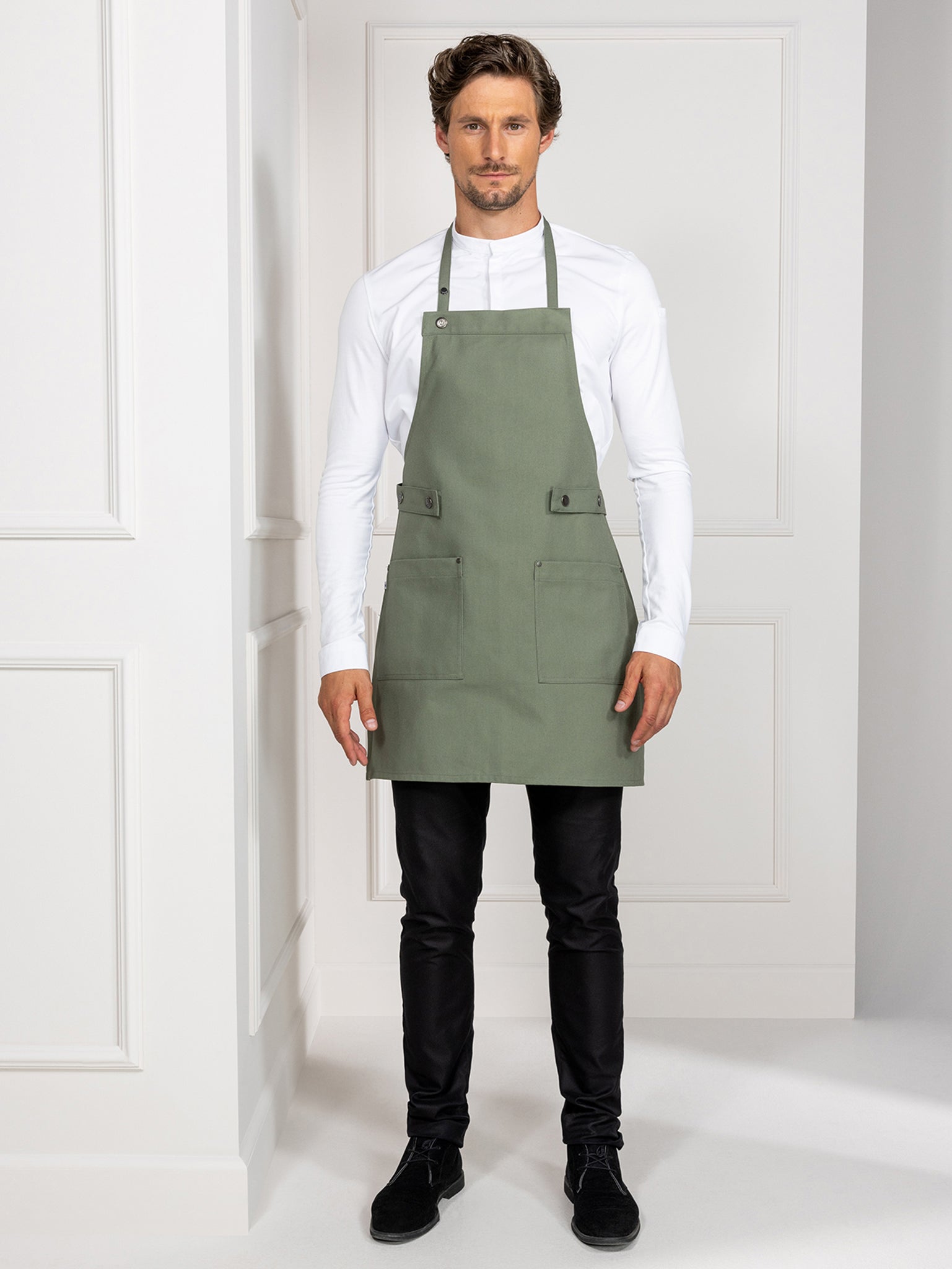 Bib Apron Dakota Green Canvas by Le Nouveau Chef - ChefsCotton