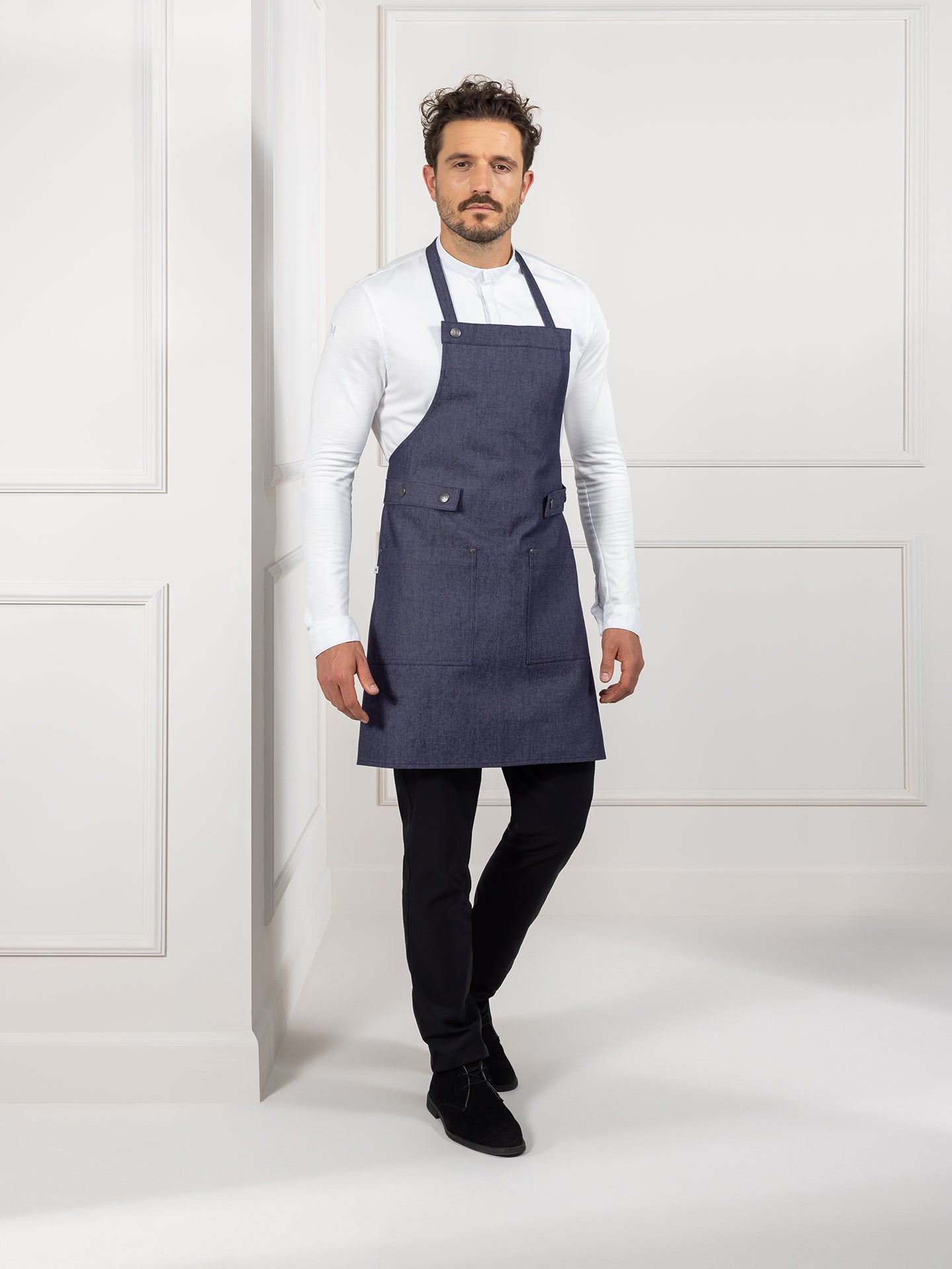 Bib Apron Dakota Heavy Blue Denim by Le Nouveau Chef - ChefsCotton