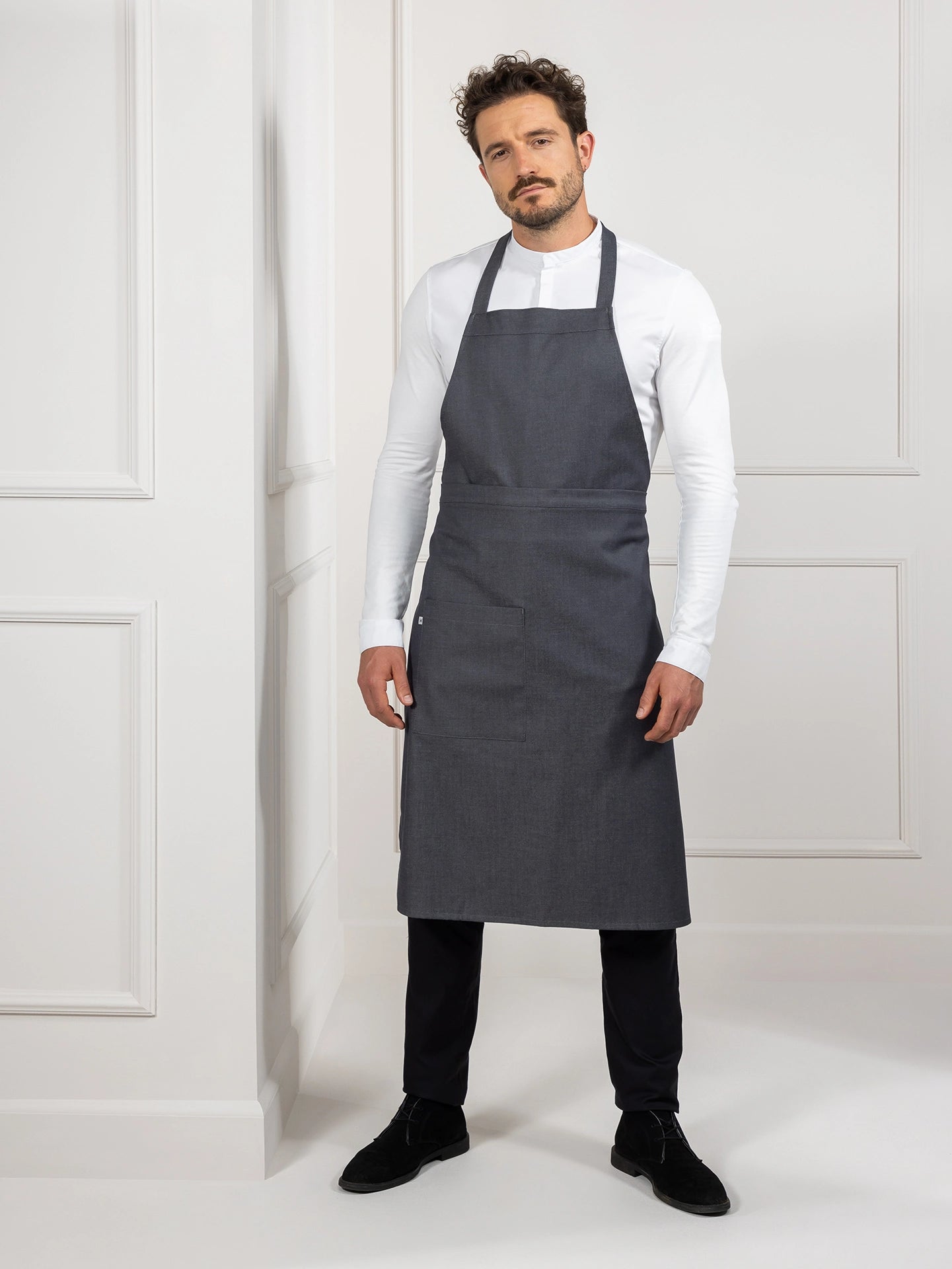 Bib Apron Phoenix Black Denim by Le Nouveau Chef - ChefsCotton