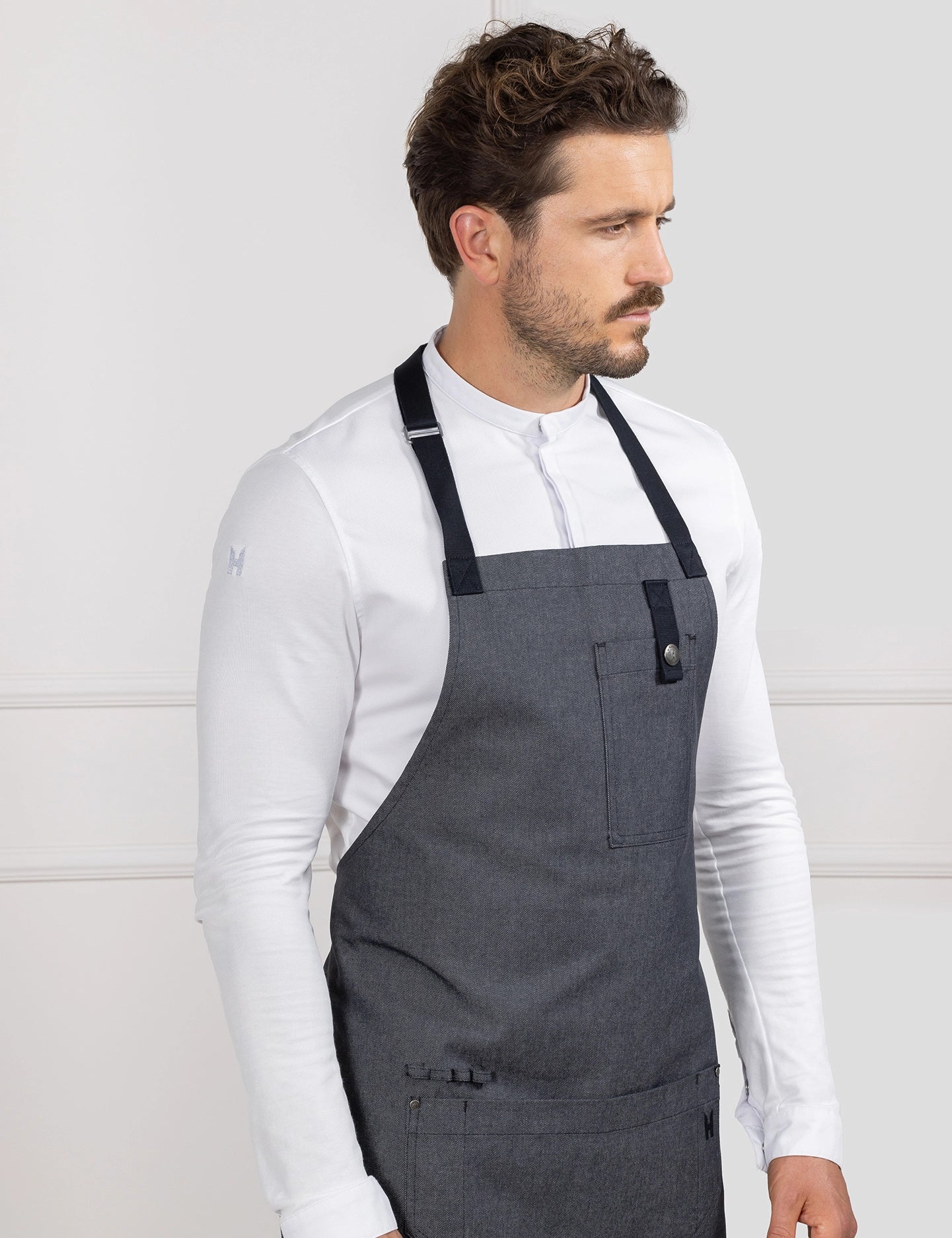 Bib Apron Seattle Heavy Black Denim by Le Nouveau Chef - ChefsCotton