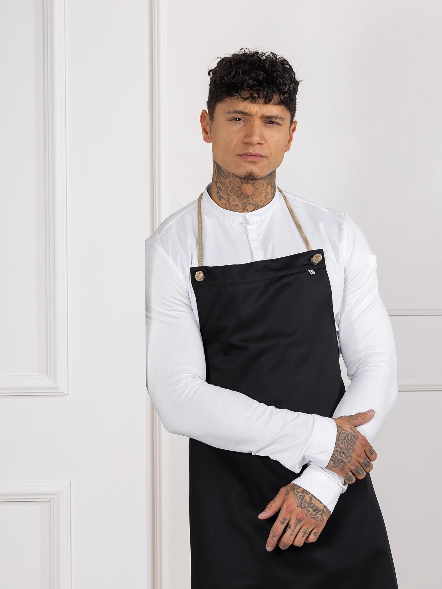 Bib Apron Spanish One Black by Le Nouveau Chef - ChefsCotton