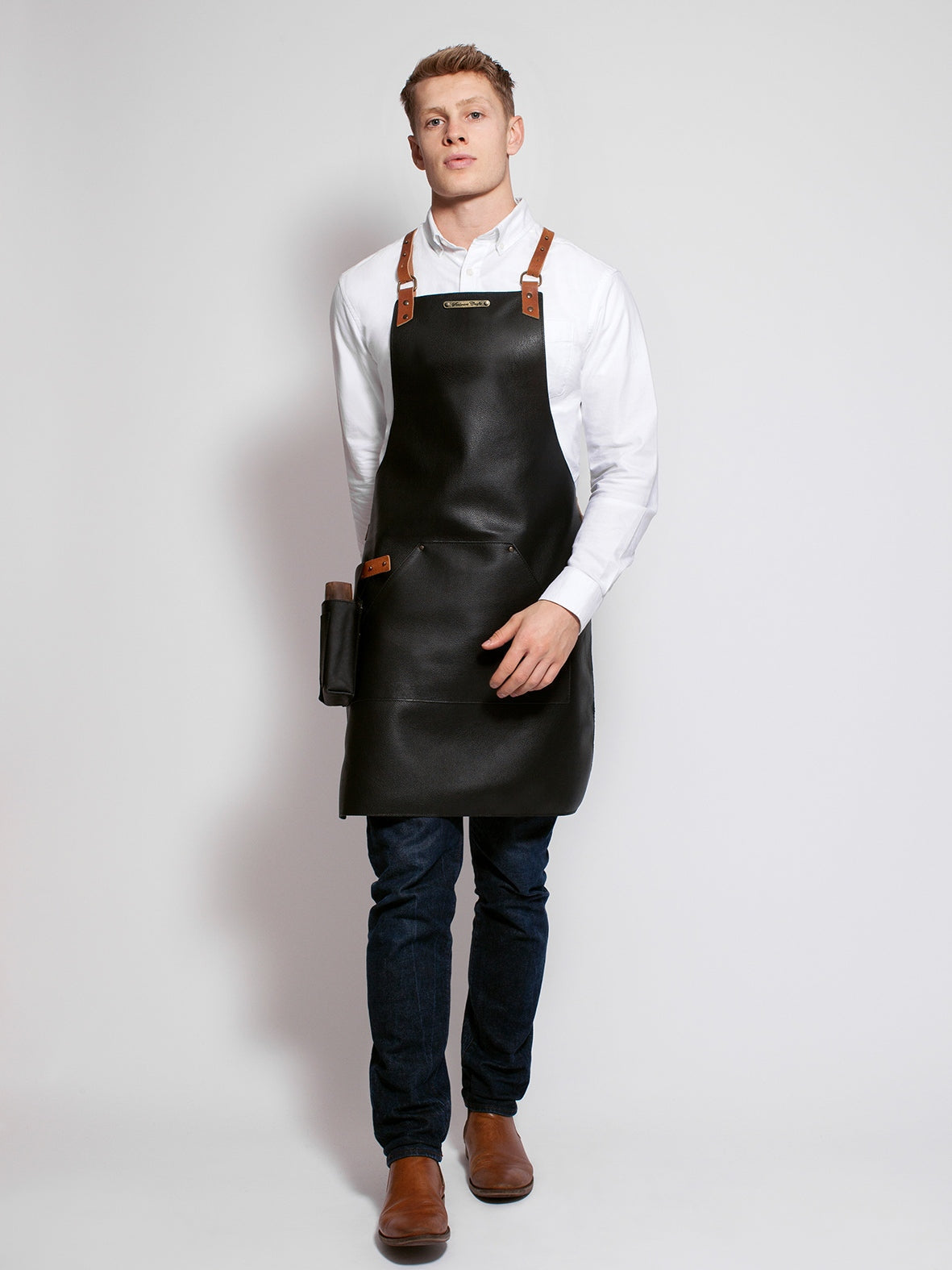 Leather Apron Cross Strap Deluxe Black by Handcrafted Leather Aprons - ChefsCotton