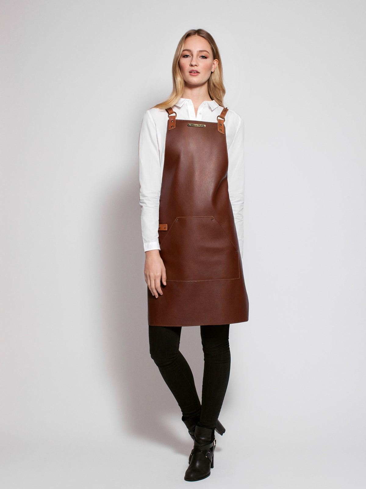 Leather Apron Cross Strap Deluxe Brown by Handcrafted Leather Aprons - ChefsCotton