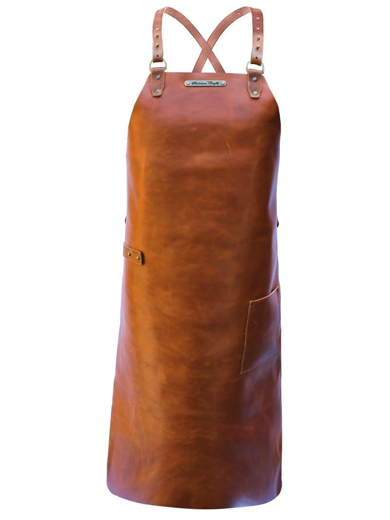 Leather Apron Cross Strap Rustic Whiskey by Handcrafted Leather Aprons - ChefsCotton