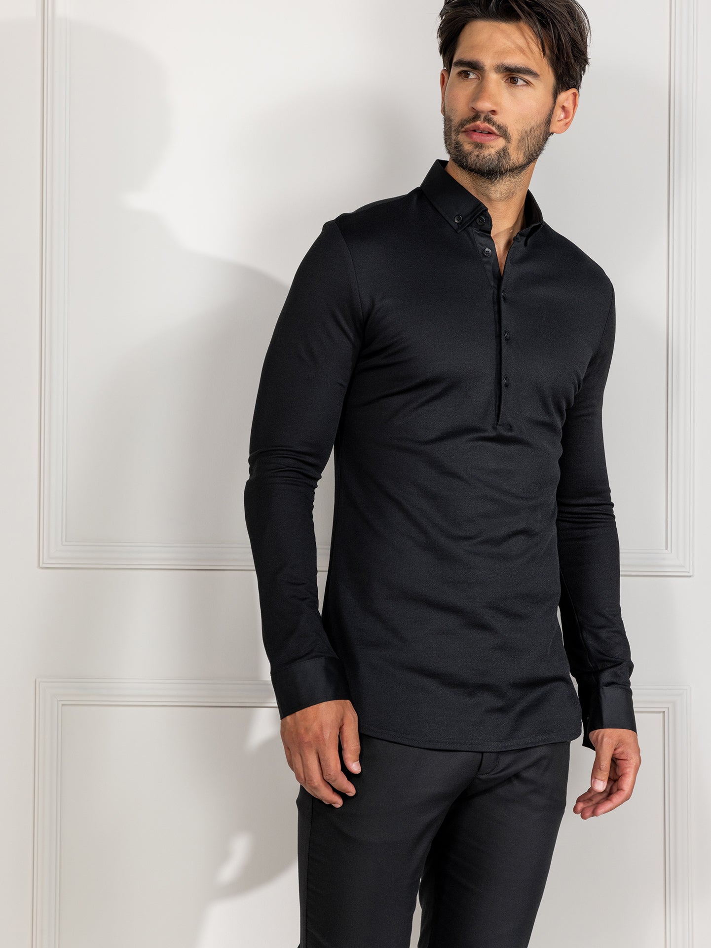 Longsleeve Polo Enzio Black by Le Nouveau Chef - ChefsCotton