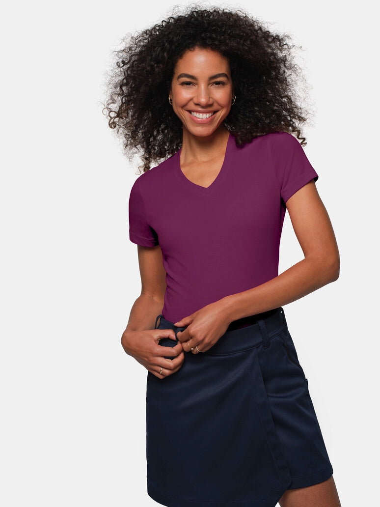 Performance Women V-Shirt Mikralinar® Aubergine by Hakro - ChefsCotton