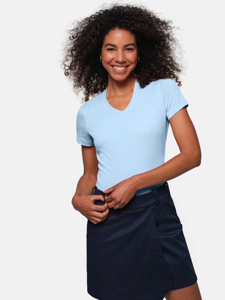 Performance Women V-Shirt Mikralinar® Ice Blue by Hakro - ChefsCotton