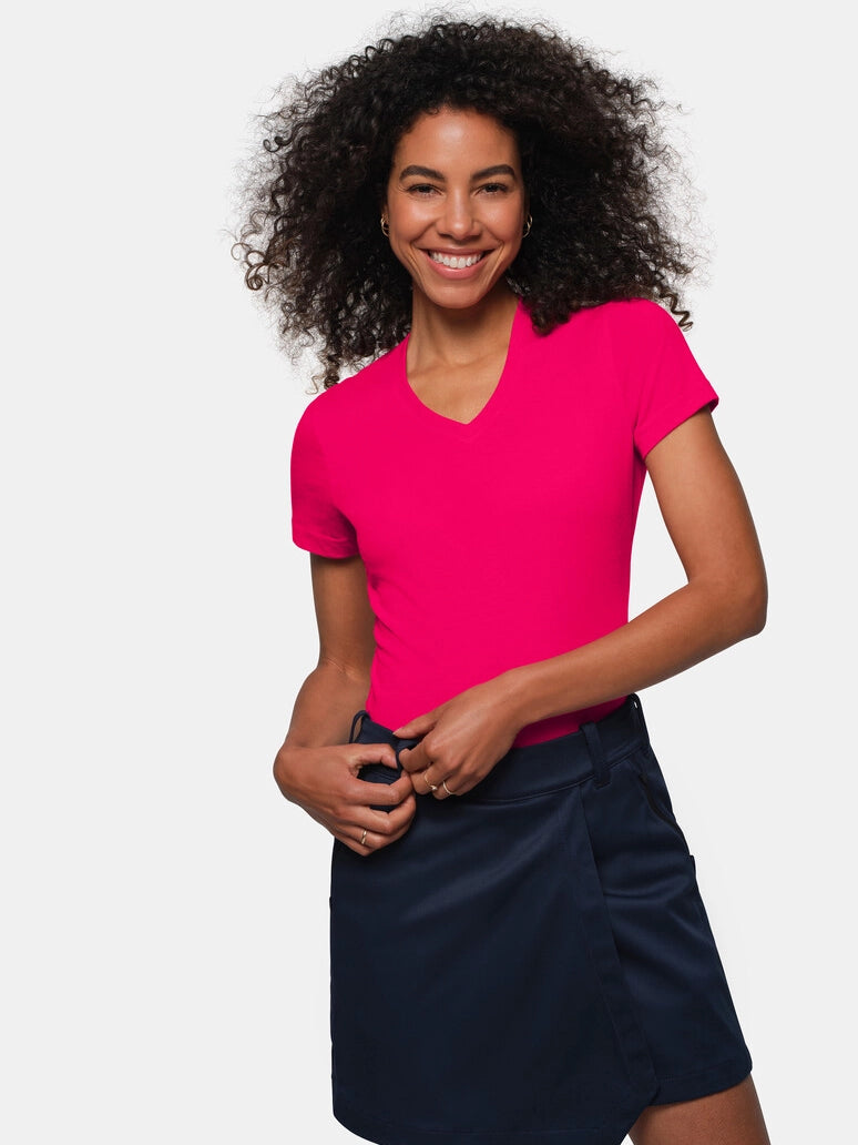 Performance Women V-Shirt Mikralinar® Magenta by Hakro - ChefsCotton