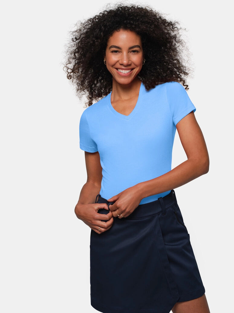 Performance Women V-Shirt Mikralinar® Malibu Blue by Hakro - ChefsCotton