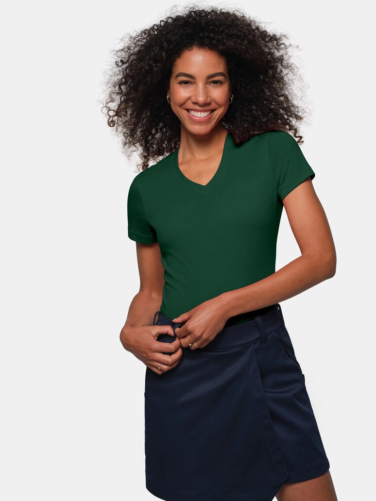 Performance Women V-Shirt Mikralinar® Pine Green by Hakro - ChefsCotton