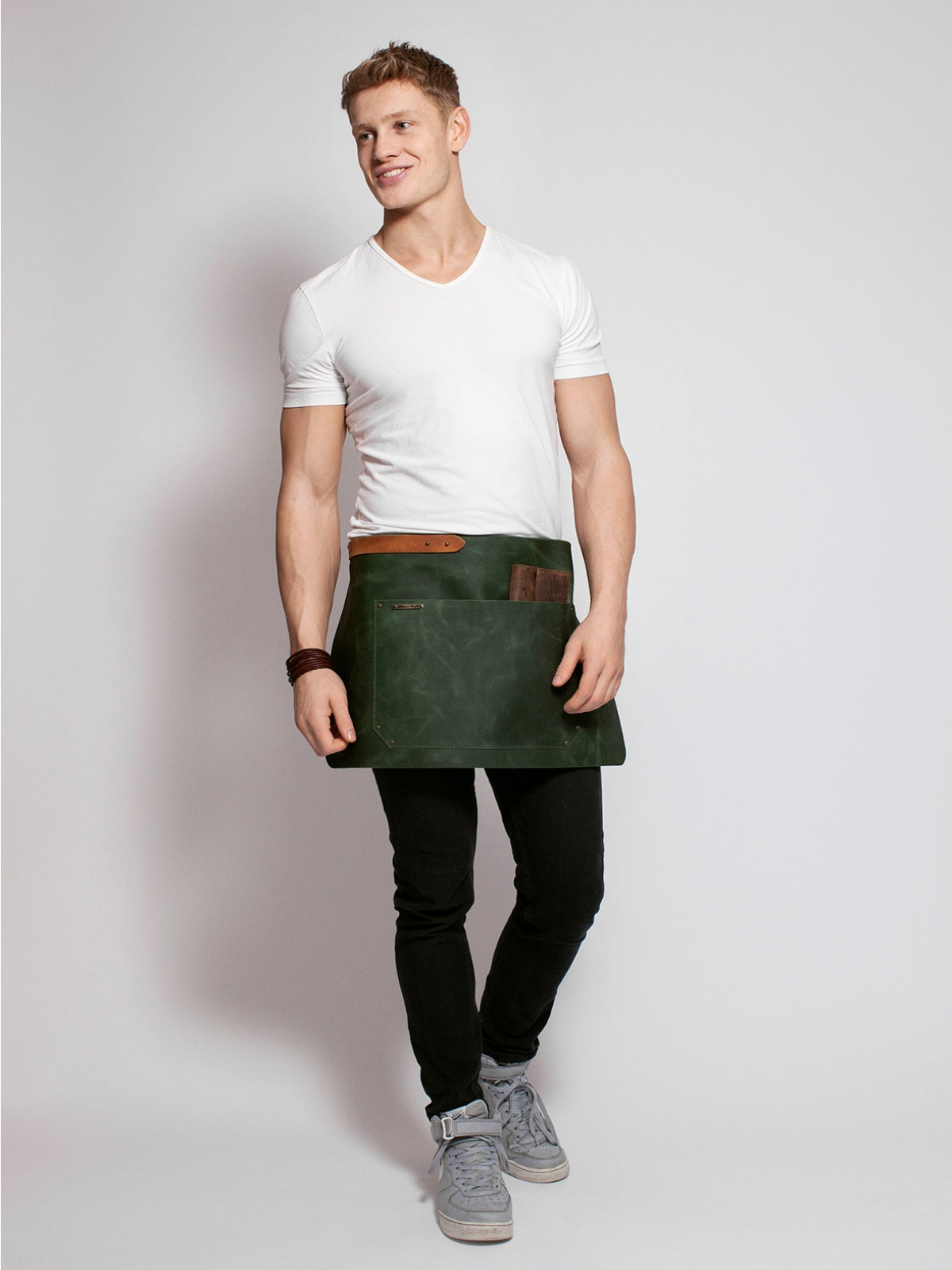 Leather Waist Apron Rustic Green by Handcrafted Leather Aprons -  ChefsCotton